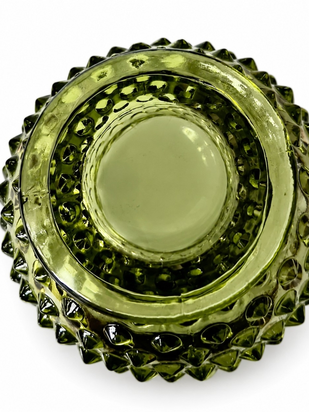 VTG Colohial Green Hobnail Glass Ruffled Vase - Decorative Home Accent - Picture 6 of 7
